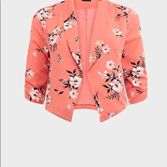 Torrid coral floral crepe blazer - Picture 4 of 5